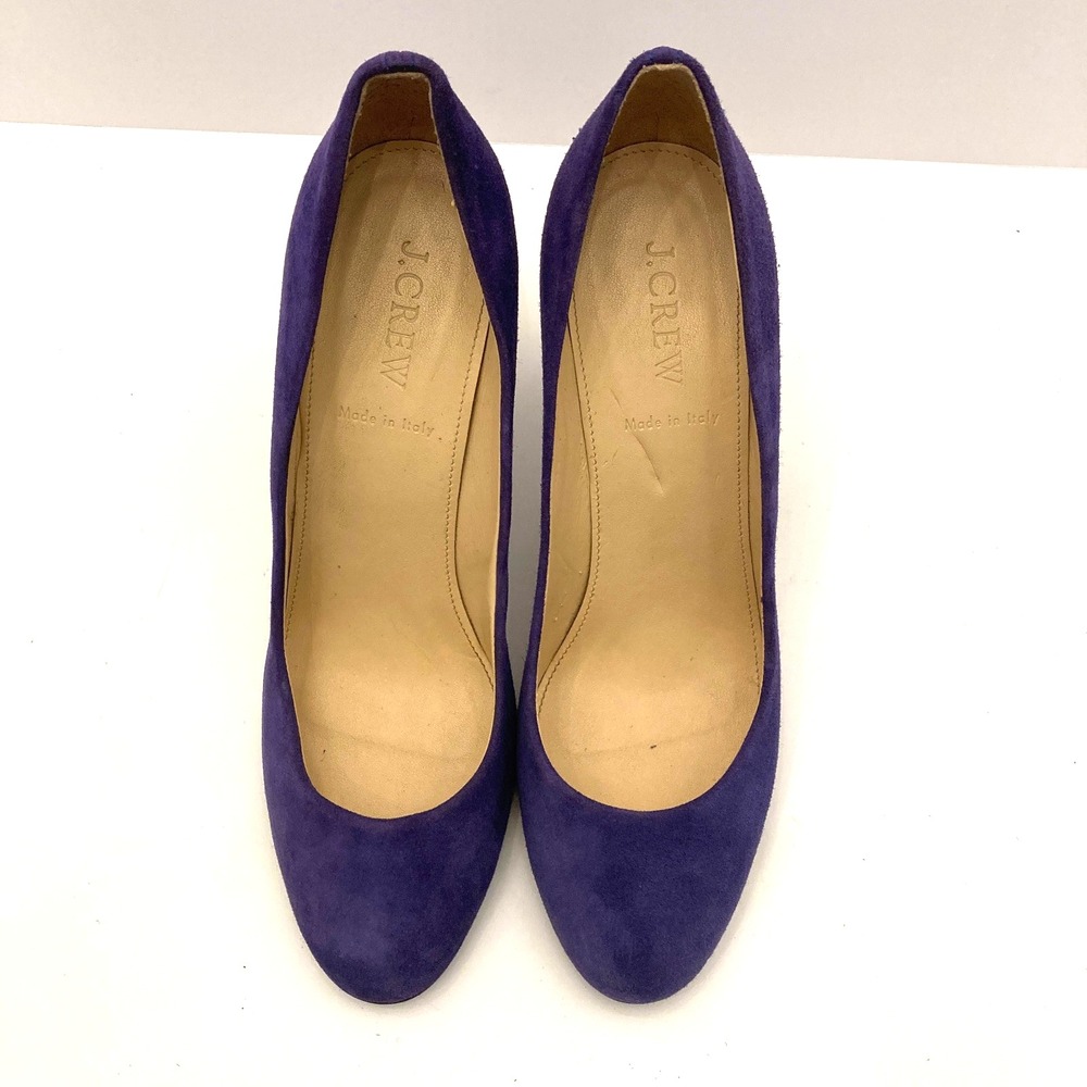 J. Crew Suede Pumps Purple Leather Womens 8.5 Stiletto Round Toe‎ Made Italy - Picture 4 of 11